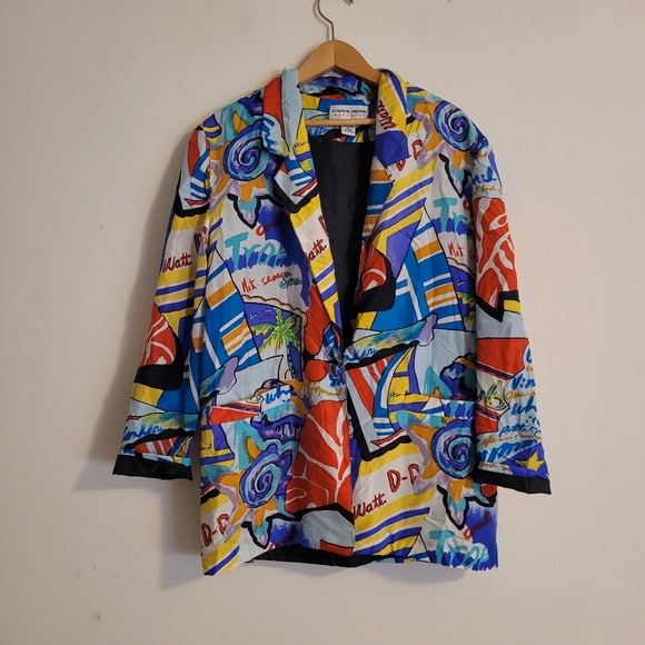 Carol Horn Workshop Jackets & Blazers - Vintage Carol Horn Workshop 100% Silk Blazer Ocean Cruise 80s
